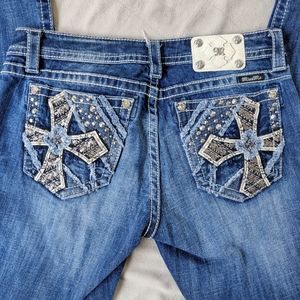 Miss Me Boot Cut Jeans Bling Cross Pockets